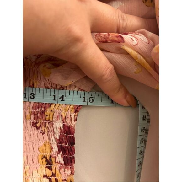 Express smocked floral blouse boho sheer sleeves M cottagecore romantic - Picture 7 of 8